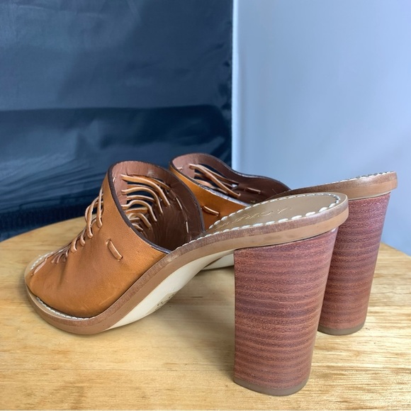 J. CREW Sandals Womens Sz 7.5 Marlow Tan Brown Woven Huarache Mule Heel Leather - Picture 7 of 11